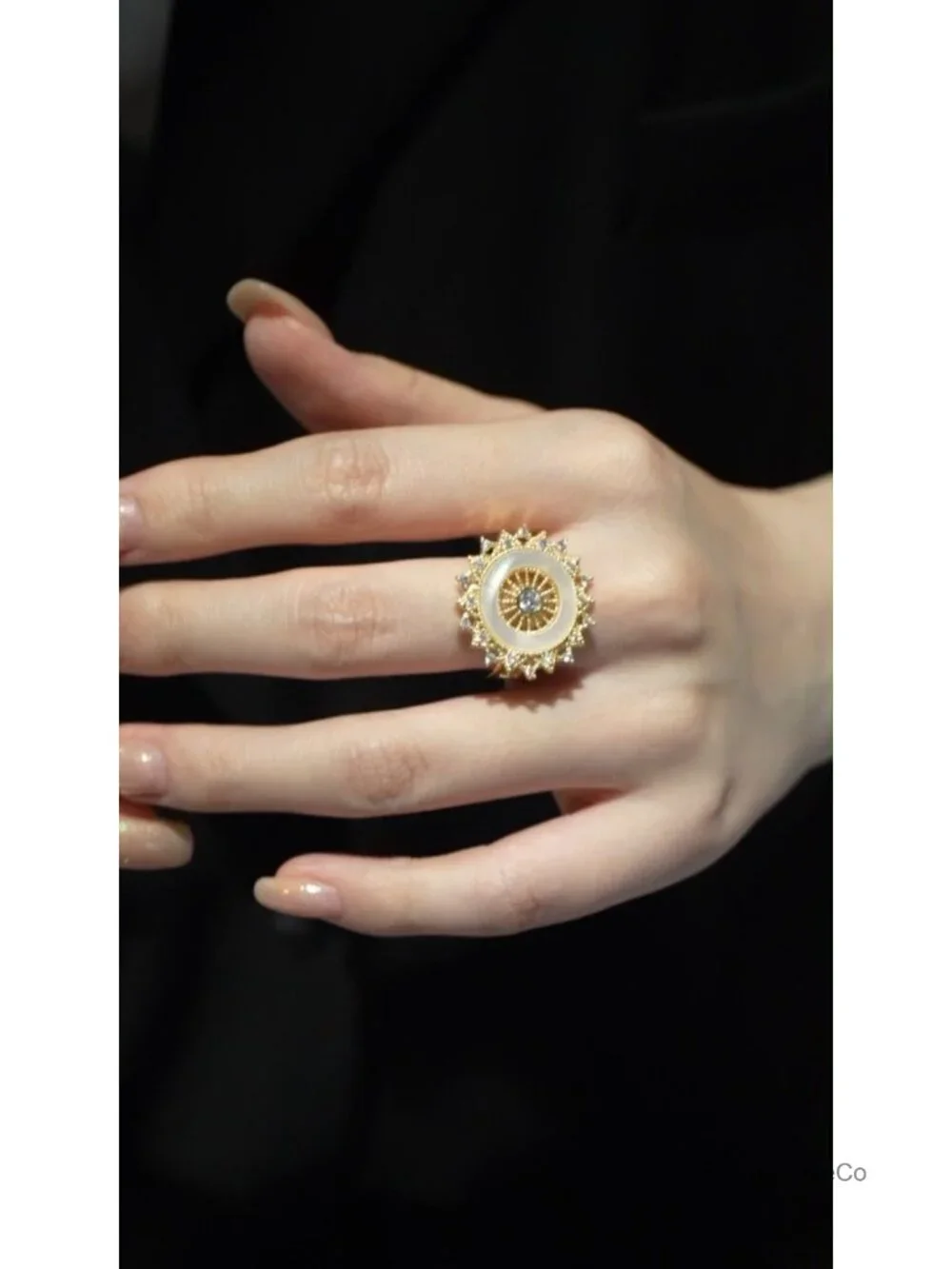 18K Gold Plated Adjustable Wide Band Ring with Cubic Zirconia